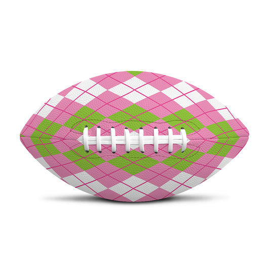 White Pink And Green Argyle Print Rugby Ball