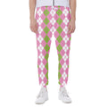 White Pink And Green Argyle Print Joggers