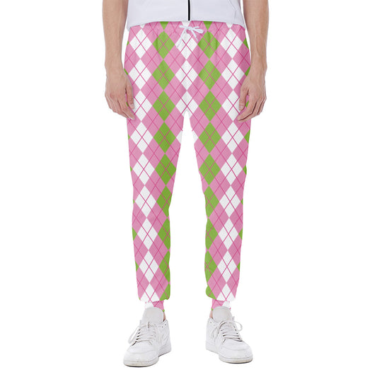 White Pink And Green Argyle Print Scuba Joggers