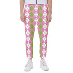 White Pink And Green Argyle Print Scuba Joggers
