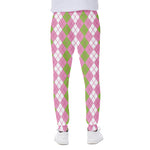 White Pink And Green Argyle Print Scuba Joggers