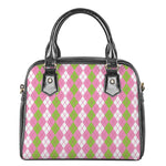 White Pink And Green Argyle Print Shoulder Handbag