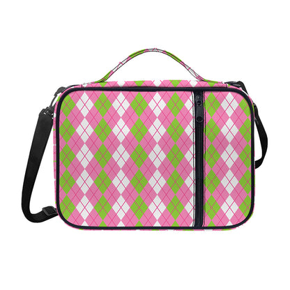 White Pink And Green Argyle Print Shoulder Strap Bible Bag