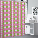 White Pink And Green Argyle Print Shower Curtain