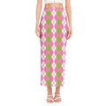 White Pink And Green Argyle Print Side Slit Maxi Skirt