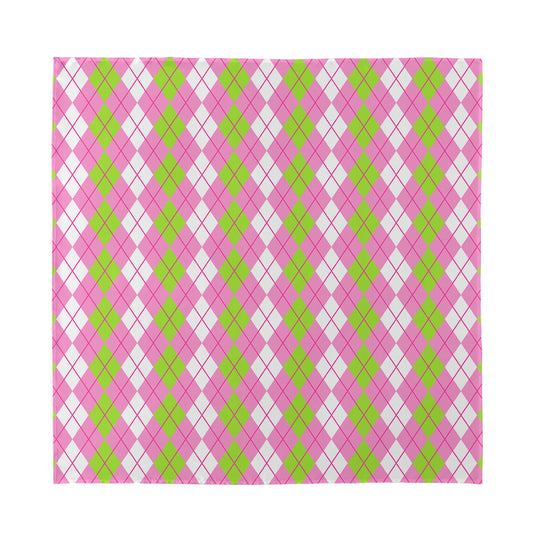White Pink And Green Argyle Print Silk Bandana
