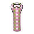 White Pink And Green Argyle Print Single Neoprene Wine Tote