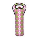 White Pink And Green Argyle Print Single Neoprene Wine Tote