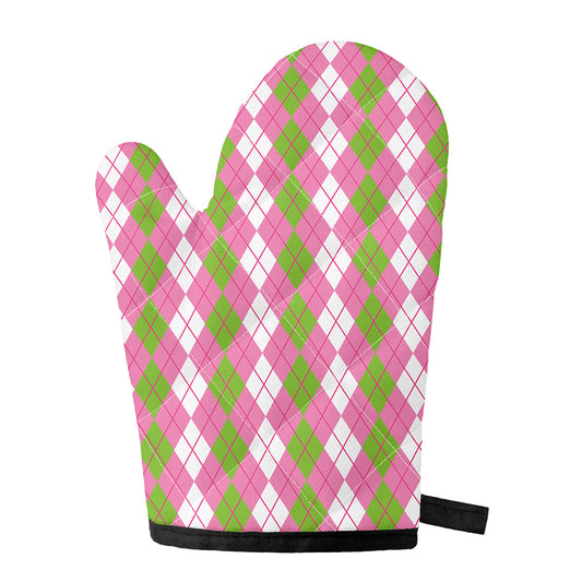 White Pink And Green Argyle Print Single Oven Mitt