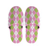 White Pink And Green Argyle Print Slippers