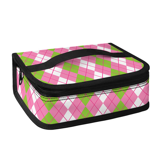 White Pink And Green Argyle Print Small Lunch Bag
