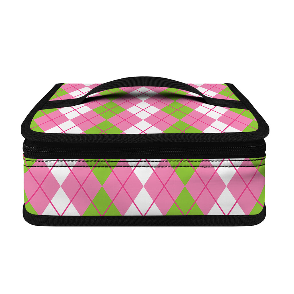 White Pink And Green Argyle Print Small Lunch Bag