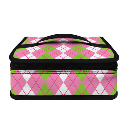 White Pink And Green Argyle Print Small Lunch Bag