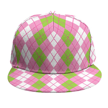 White Pink And Green Argyle Print Snapback Cap