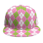 White Pink And Green Argyle Print Snapback Cap
