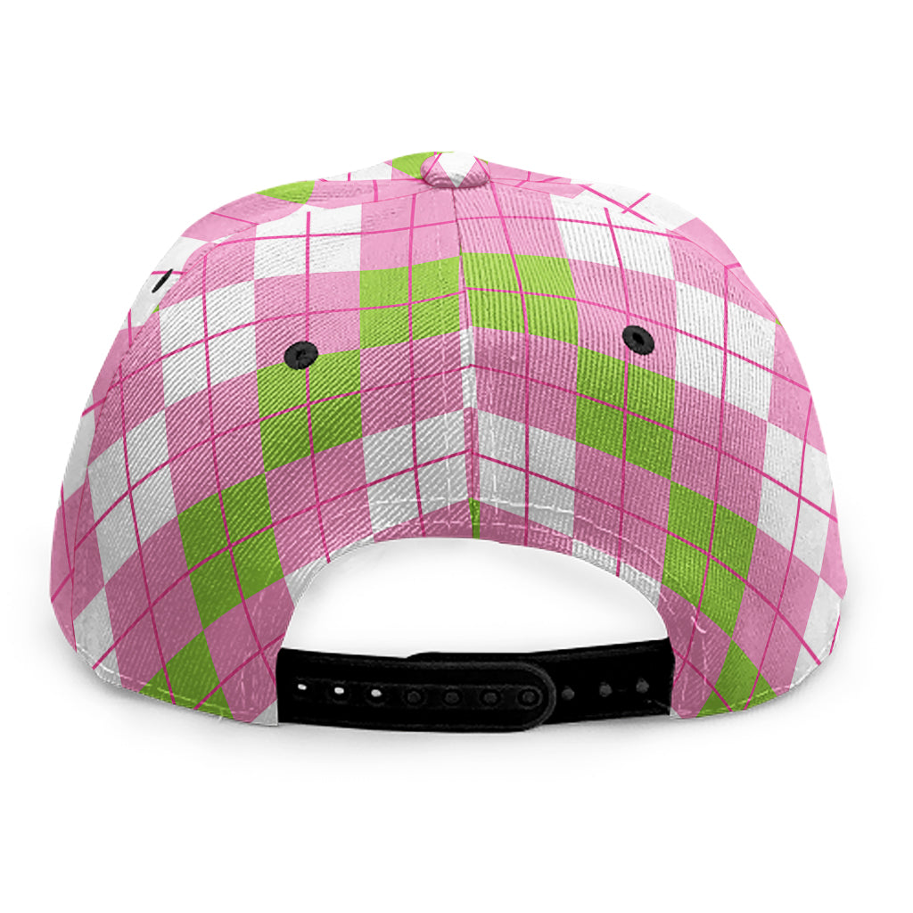 White Pink And Green Argyle Print Snapback Cap