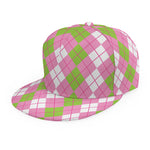 White Pink And Green Argyle Print Snapback Cap