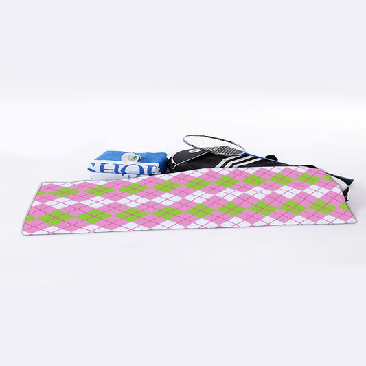 White Pink And Green Argyle Print Sports Towel