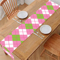 White Pink And Green Argyle Print Table Runner