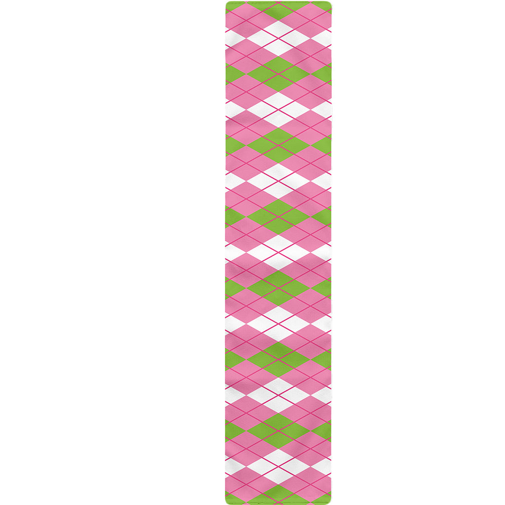 White Pink And Green Argyle Print Table Runner
