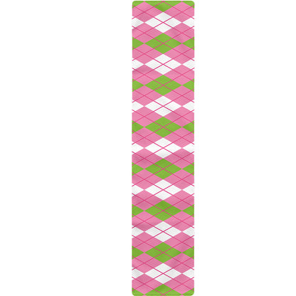 White Pink And Green Argyle Print Table Runner
