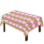 White Pink And Green Argyle Print Tablecloth