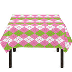 White Pink And Green Argyle Print Tablecloth