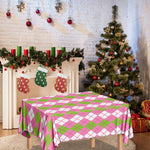 White Pink And Green Argyle Print Tablecloth