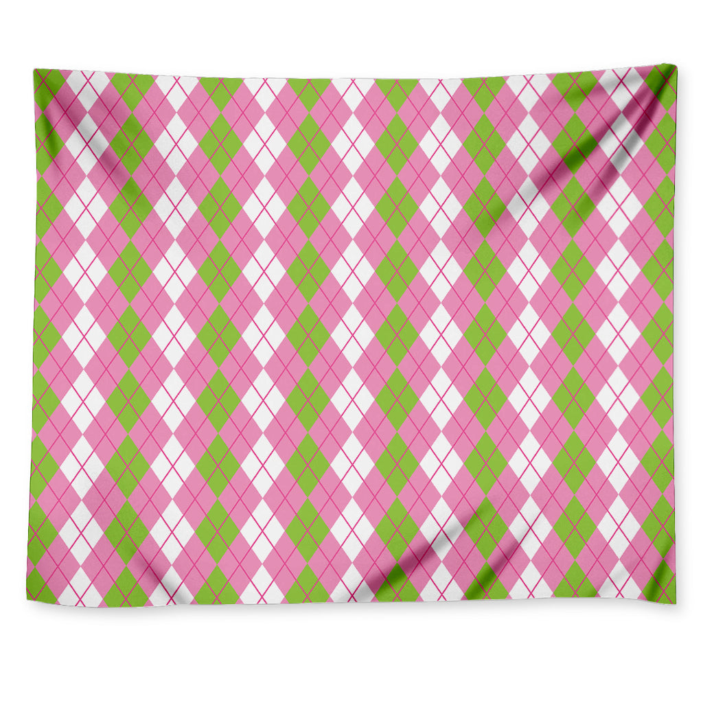 White Pink And Green Argyle Print Tapestry
