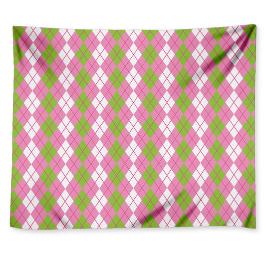 White Pink And Green Argyle Print Tapestry