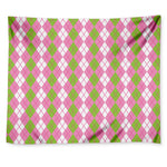 White Pink And Green Argyle Print Tapestry