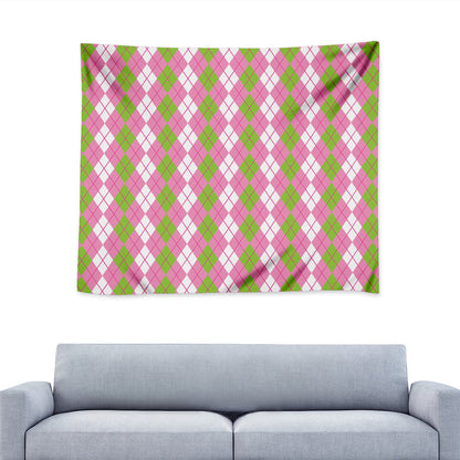 White Pink And Green Argyle Print Tapestry