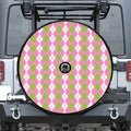 White Pink And Green Argyle Print Tire Cover With Camera Hole
