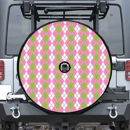 White Pink And Green Argyle Print Tire Cover With Camera Hole