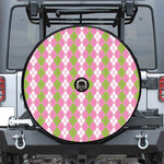 White Pink And Green Argyle Print Tire Cover With Camera Hole