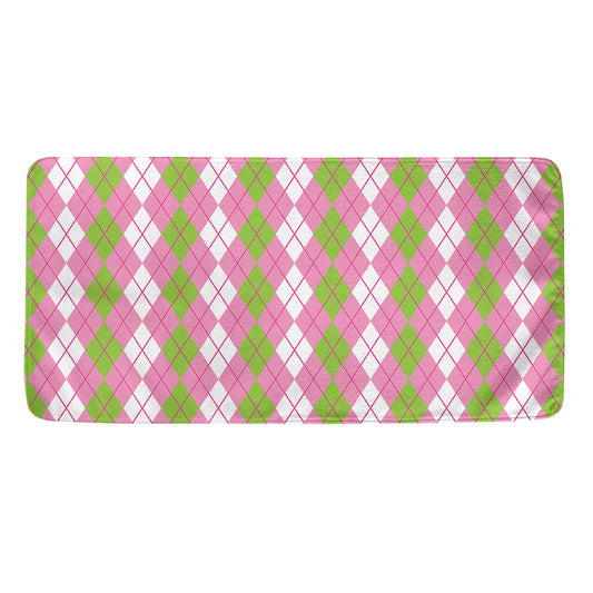 White Pink And Green Argyle Print Towel