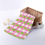 White Pink And Green Argyle Print Towel