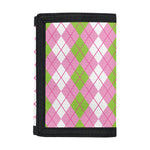White Pink And Green Argyle Print Trifold Wallet