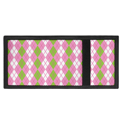 White Pink And Green Argyle Print Trifold Wallet