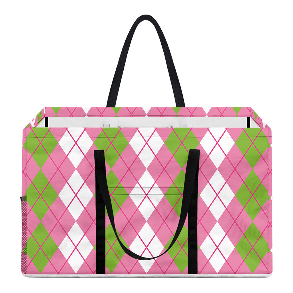 White Pink And Green Argyle Print Utility Tote Bag