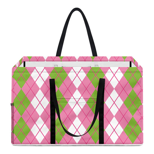 White Pink And Green Argyle Print Utility Tote Bag