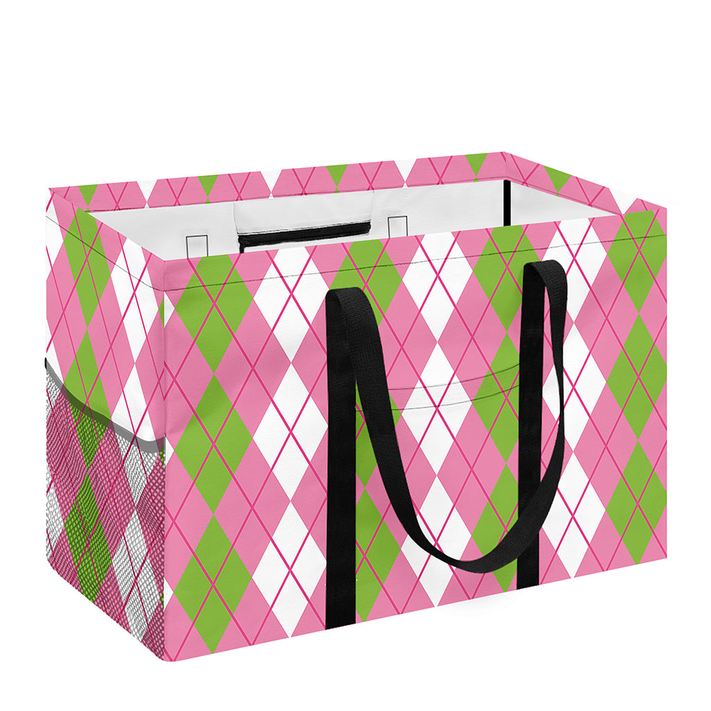 White Pink And Green Argyle Print Utility Tote Bag