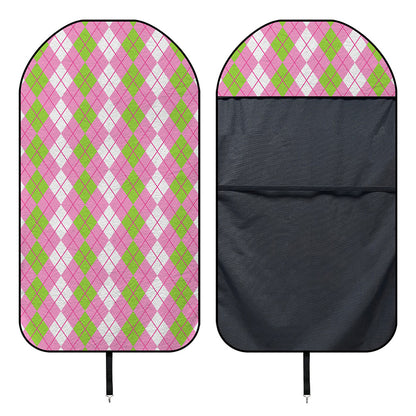 White Pink And Green Argyle Print Waterproof Car Seat Cover
