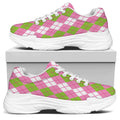 White Pink And Green Argyle Print White Chunky Shoes