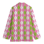 White Pink And Green Argyle Print Women's Blazer