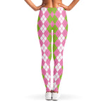 White Pink And Green Argyle Print Women's Leggings