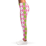 White Pink And Green Argyle Print Women's Leggings