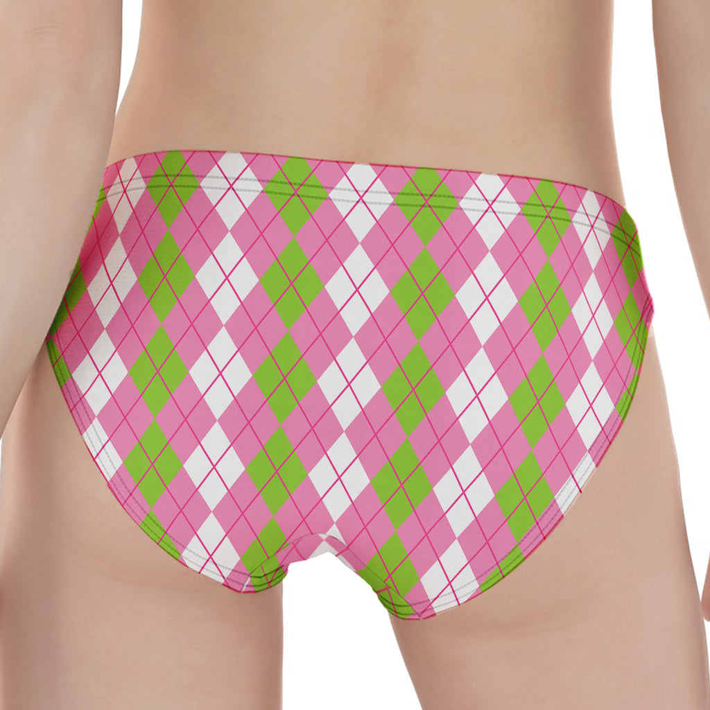 White Pink And Green Argyle Print Women's Panties