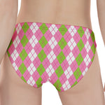 White Pink And Green Argyle Print Women's Panties