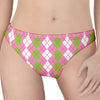 White Pink And Green Argyle Print Women's Thong